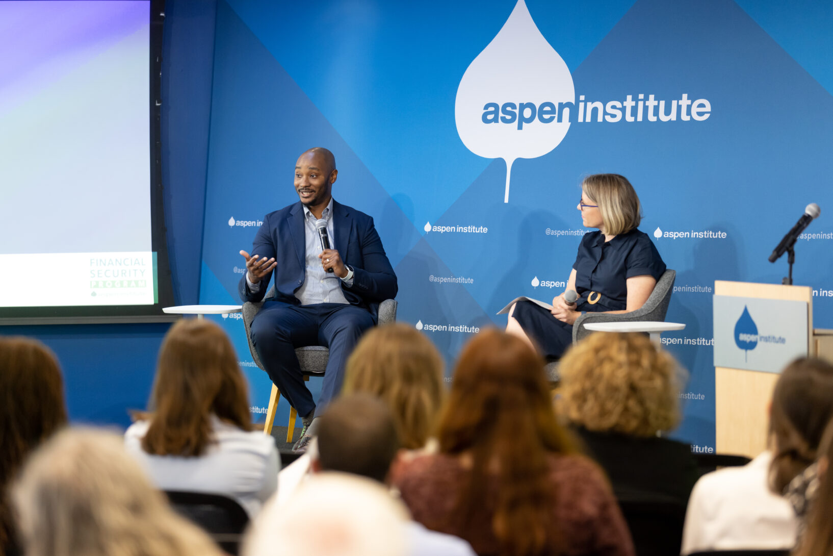 Aspen FSP's Kate Griffn facilitates a conversation at an event.