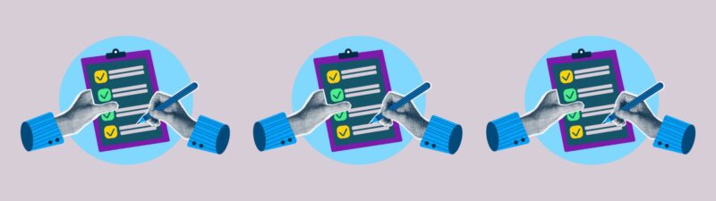 A photo-illustration collage of two hands checking items off a checklist. It represents post-election moments to look out for.