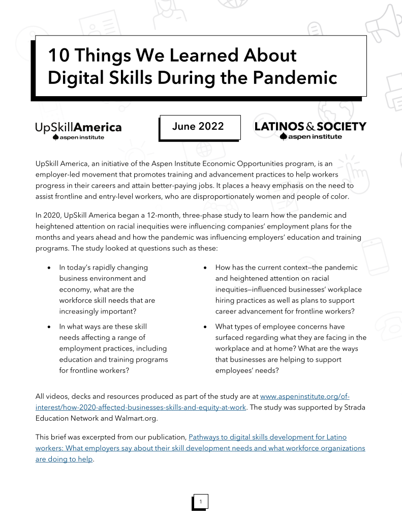Cover page for "10 Things We Learned About Digital Skills During the Pandemic"