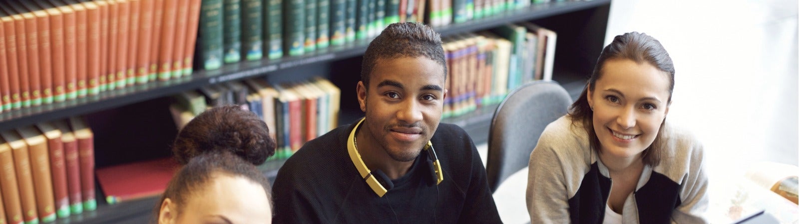 students at library