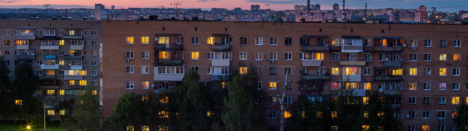 apartments at dusk