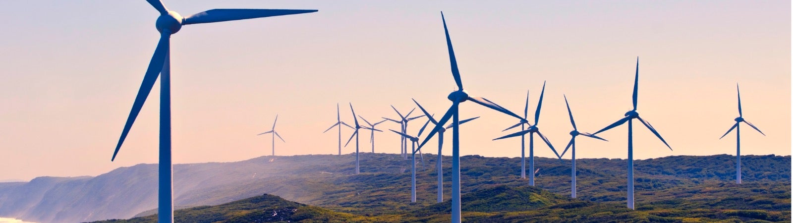 Wind turbines on a hill.