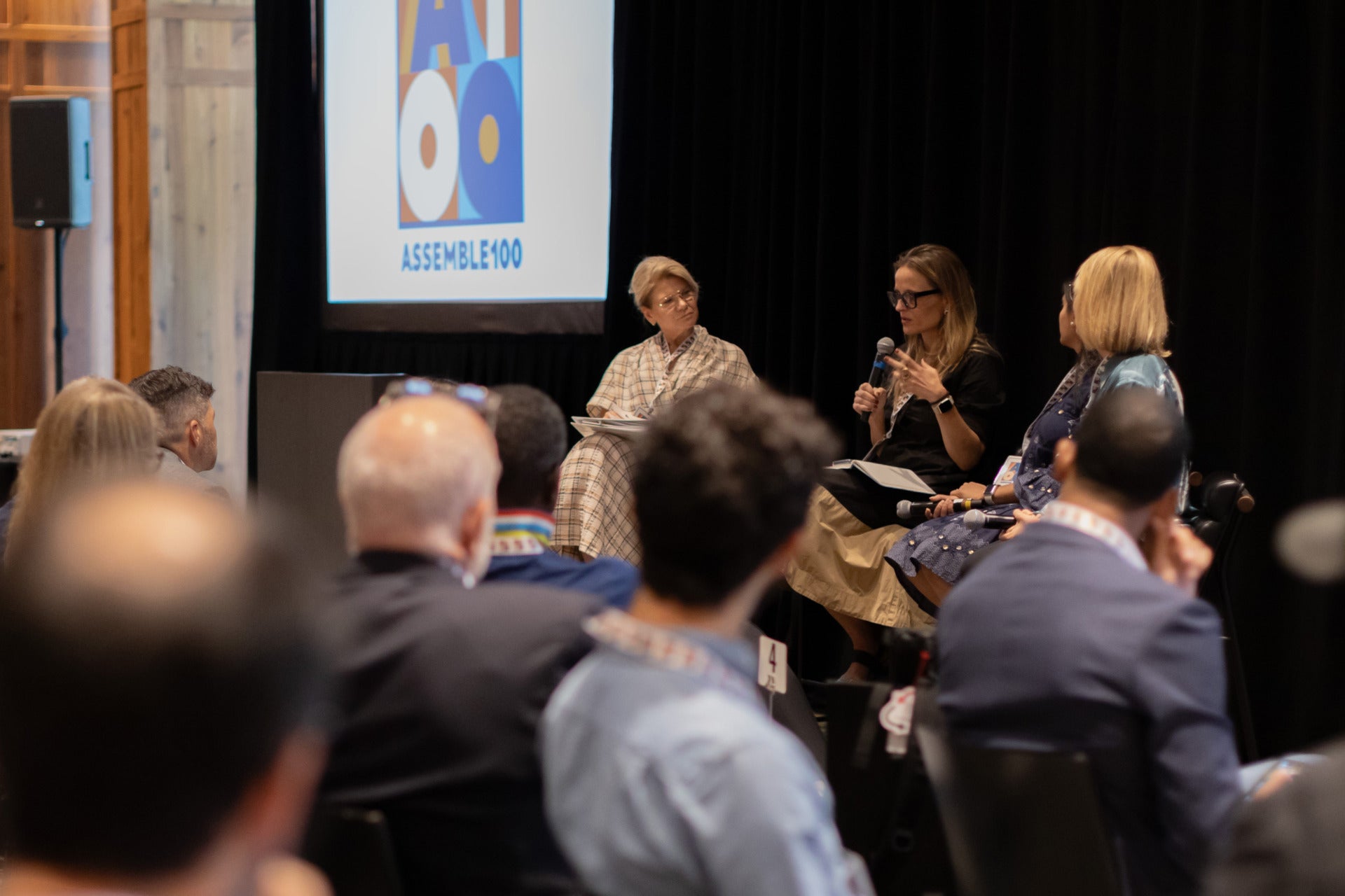 Ida Rademacher facilitates a panel at an event about asset ownership.
